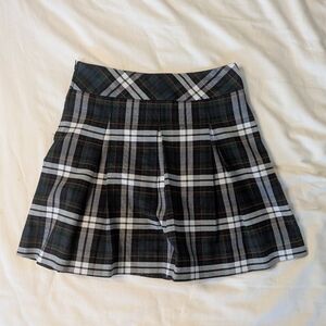 Vintage Navy Green Plaid Tartan School Girl Pleated Tennis Skirt